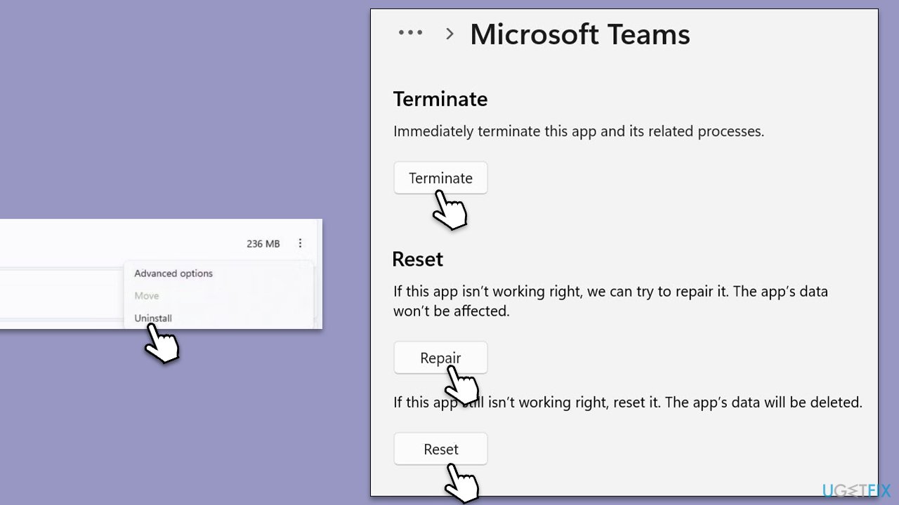 Repair or reset Microsoft Teams